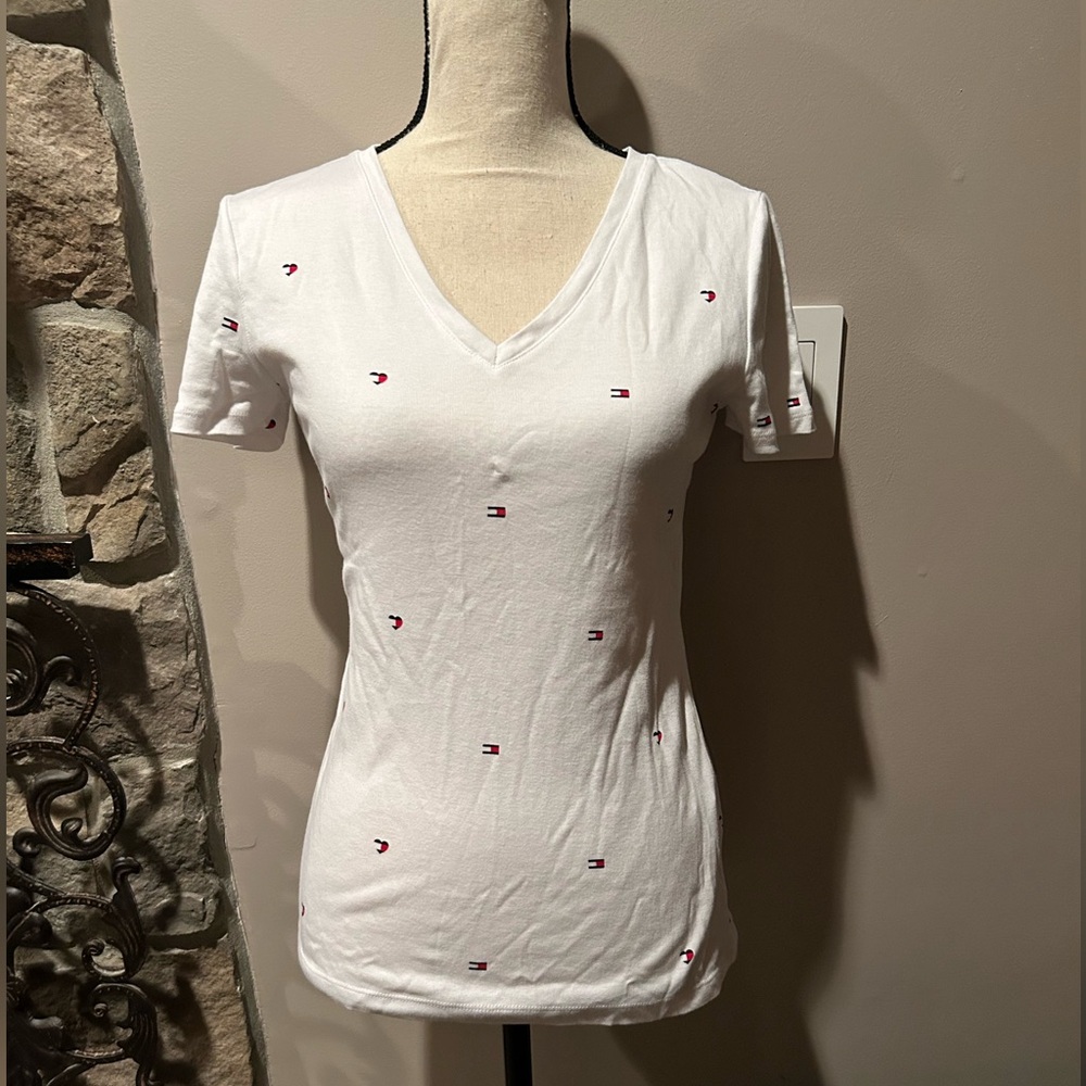 Tommy Hilfiger Logo White V-Neck T-Shirt
